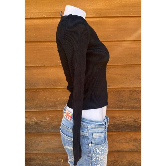 Divided Black Ribbed Front Zip Crop Top Size M - Picture 6 of 8